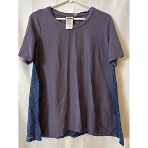 Logo Lori Goldstein Women's M Lavender Ponte 3/4 Sleeve Lace Sides &Back Tunic